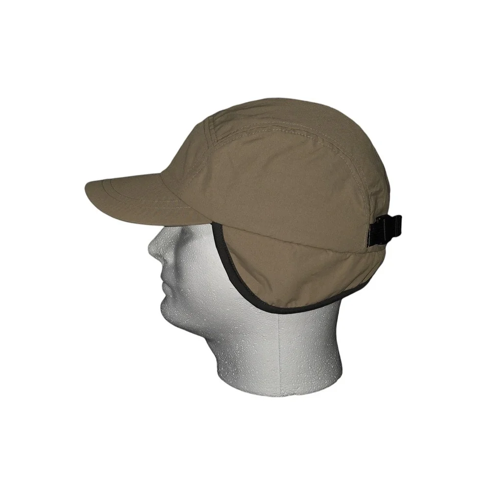 Lands End Fleece Lined Ear Flap Hat Tan Nylon Winter Cap M/L Adjustable Gorpcore